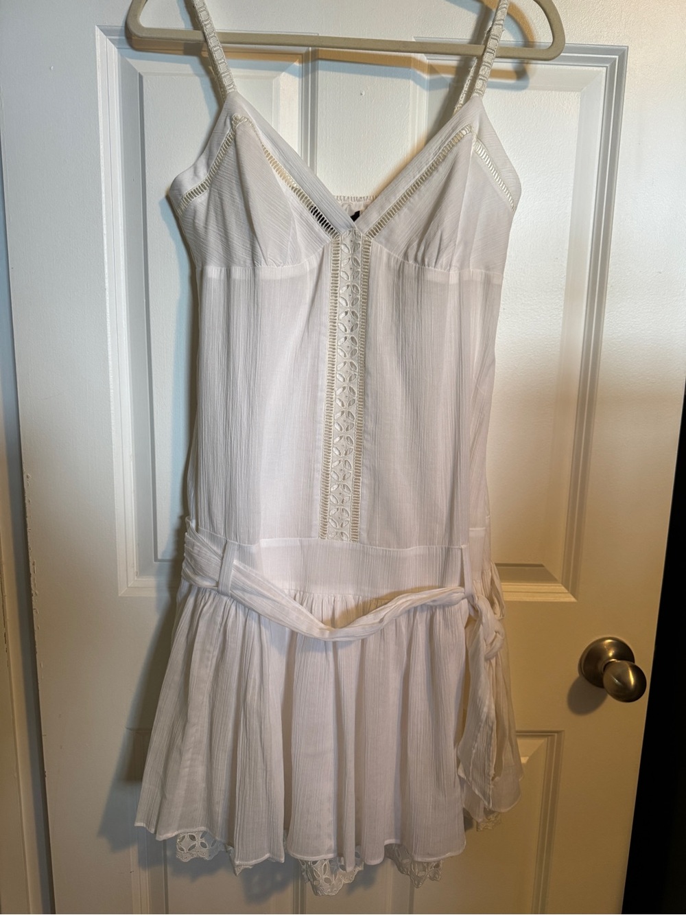BCBGMaxAzria White V-Neck Lace-Trim Dress